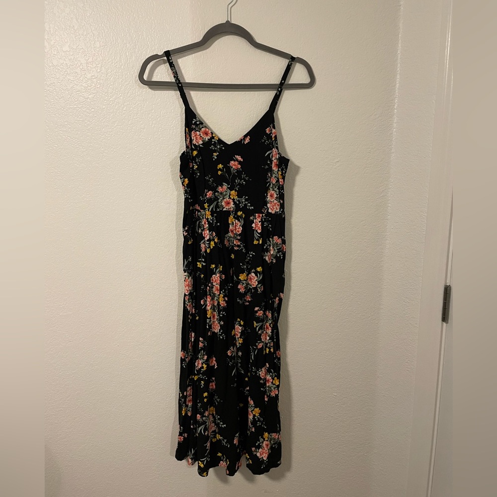 Black Floral Midi Dress
